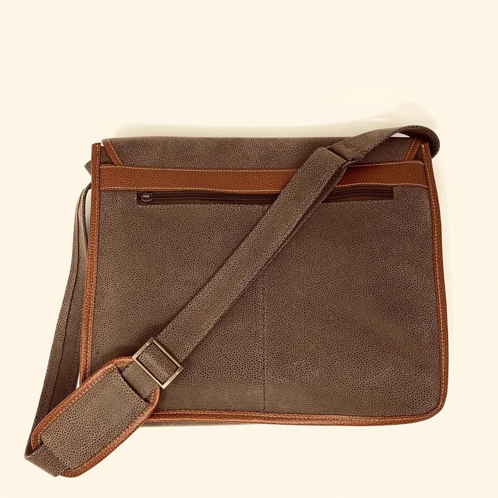 Grey Brown Pebbled Messenger Bag Professional Laptop Satchel Adjustable Strap